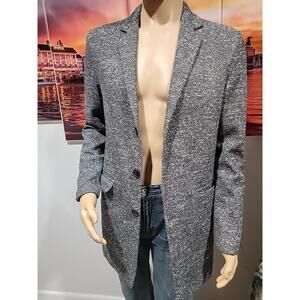 ZARA Mens 3/4 Coat Jacket Heather Gray/black Size Medium 3 buttons #C